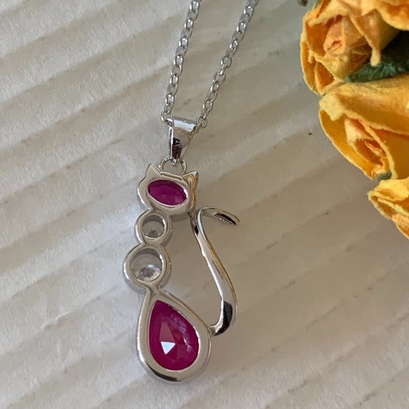 NEW Silver and Cubic Zirconia CZ Kitty Cat Necklace - Picture 4 of 7